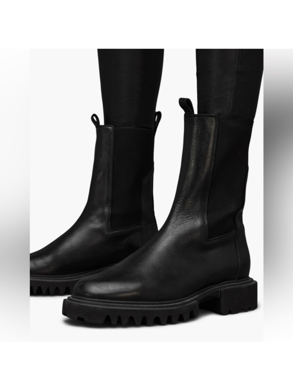 All Saints Hallie Lug Sole leather Chelsea Boots Black size 10